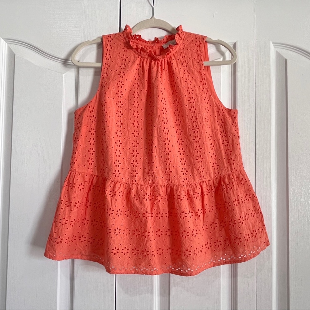 EUC LOFT coral orange sleeveless eyelet top shirt blouse M